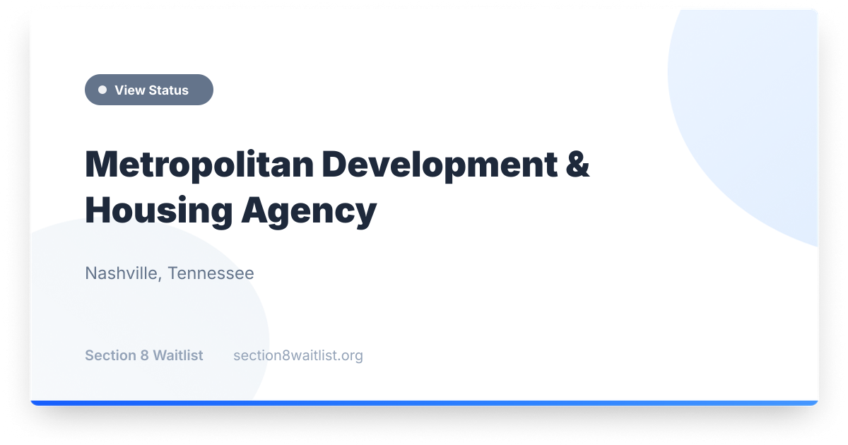 Metropolitan Development Program Metropolitan Development & Housing Agency - Waiting List Status ...